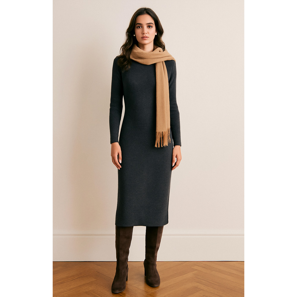 Jenni Kayne XS Wool $450 Sweater Dress Long Sleeve Ribbed Midi Charcoal Gray - Picture 4 of 10